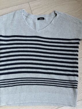 BDG V-Neck Striped Knit Sweater in Light Gray and Black